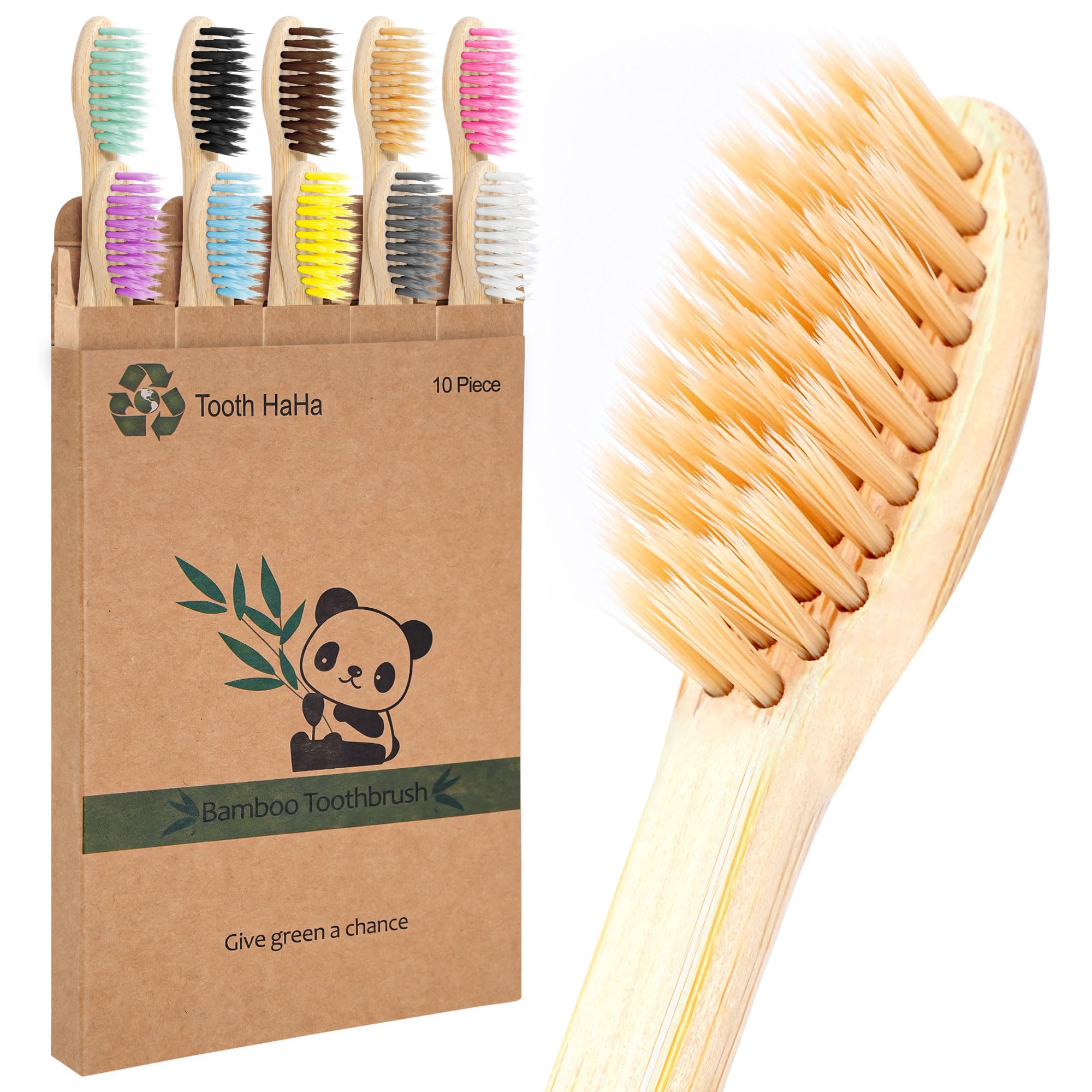 10 cepillos de dientes Banboo ecológicos y biodegradables para adultos | Juego de cepillos de dientes de viaje de madera orgánica vegana con embalaje reciclable | Diseño ligero y ergonómico