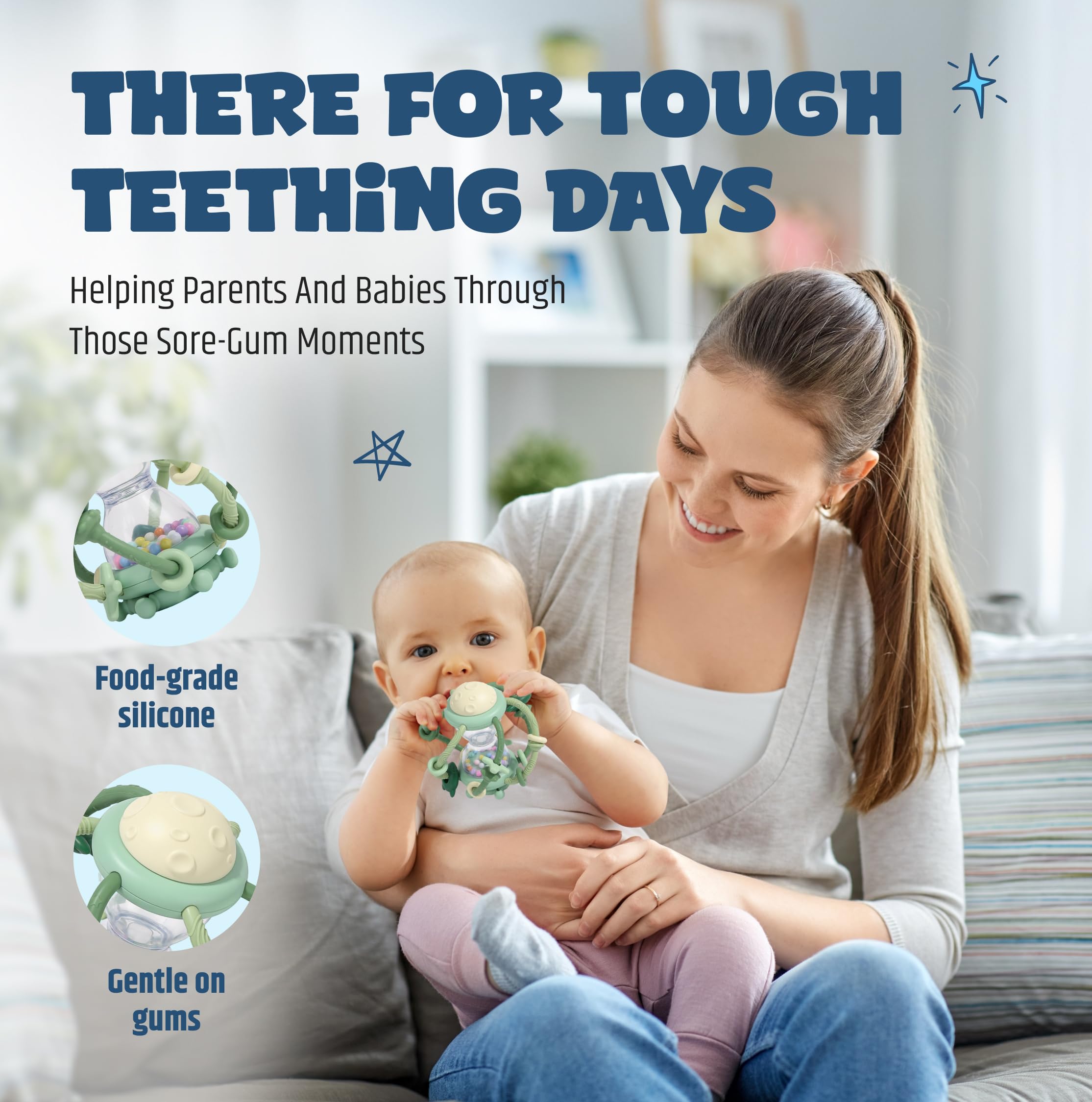 Baby Teething Toy & Rattle by Jumble Dream, BPA-Free Teether Silicone Sensory Toy for Babies, 0-12 Months Infant Toy, Soft - Image 4