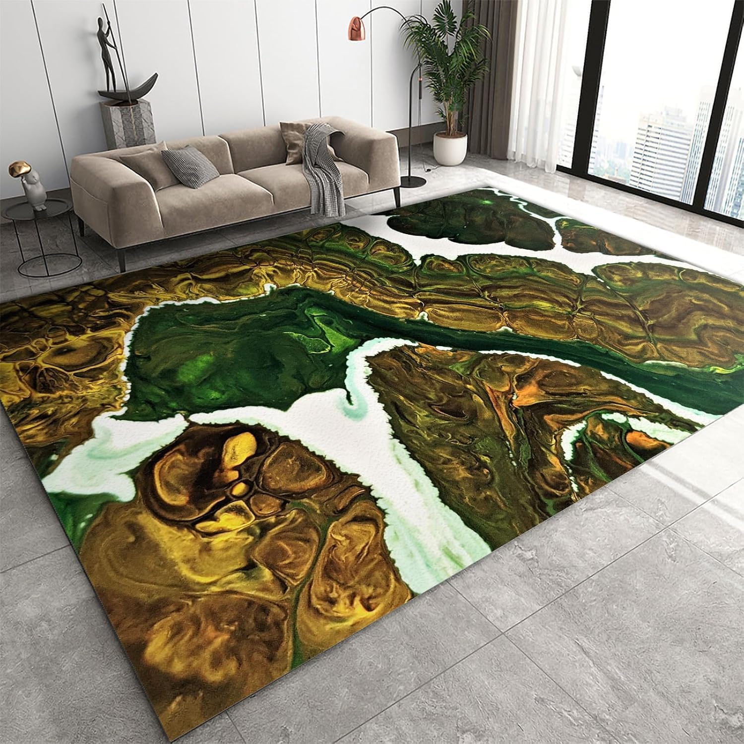 Tapis texture de marbre 3D en flanelle nettoyage facile pour salon et famille