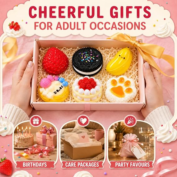6Pcs Taba Squishy Toys Set, Cute Food Fufu Squeeze Toys for Adults