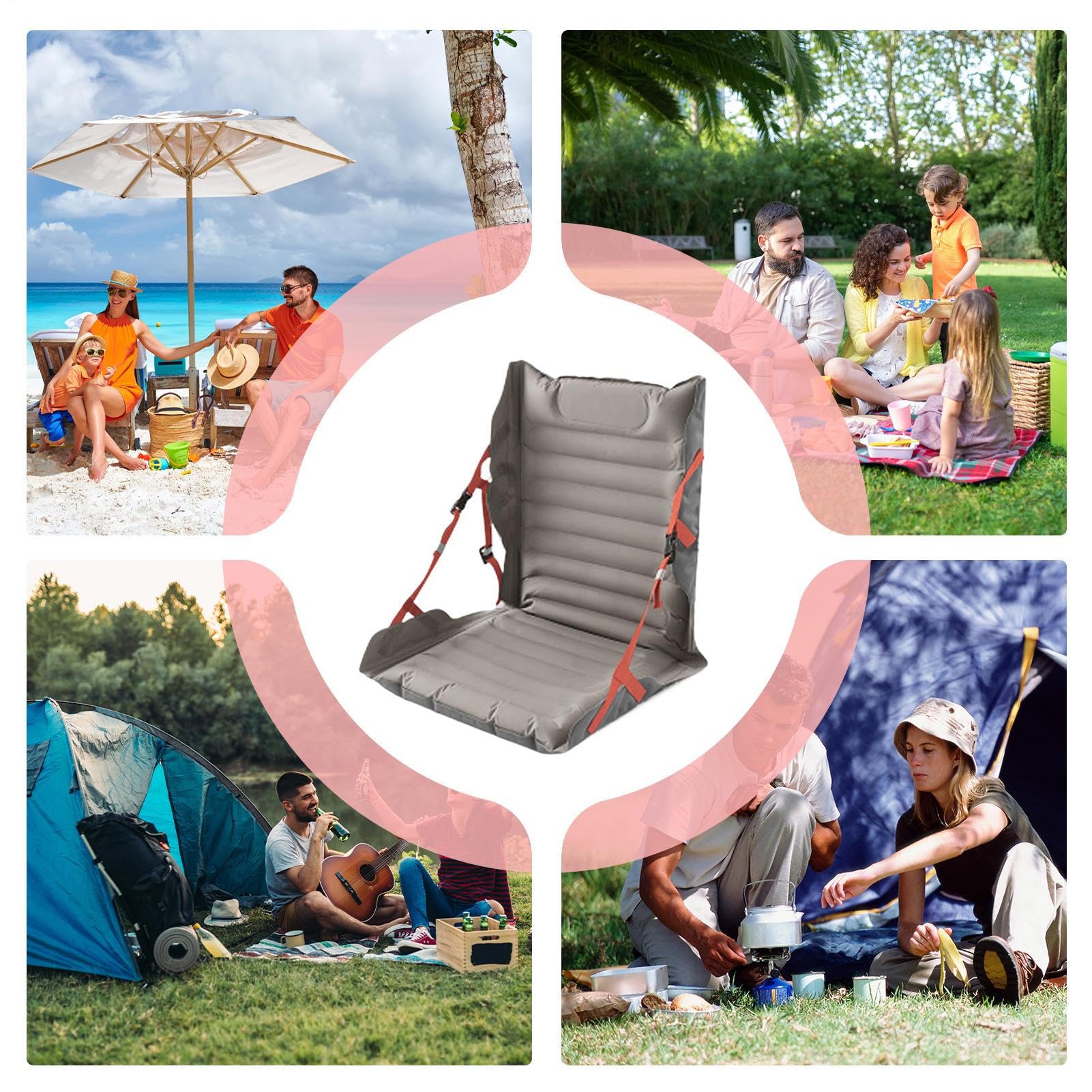 Aufblasbares Reisesitzkissen Tragbares Sitzkissen mit Rückenstütze | Aufblasbares Stadionsitzkissen für Camping Wandern Trekking Angeln Sport Stadion Reisen Outdoor