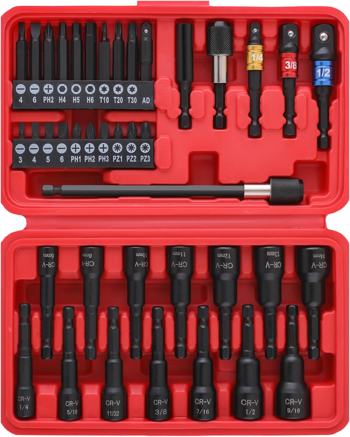 Hi-Spec 40pc SAE/Metric Magnetic Nut Drivers and Screwdriving Driver Bit Set with Drill Driver Socket Adaptors. DIY Accessories Kit for Screws, Nuts and Bolts