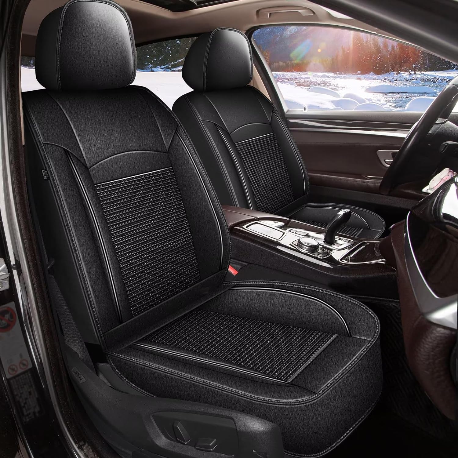 Front Car Seat Covers for Toyota 4Runner 2003-2025 2026 Ice Silk Faux Leather 4Runner Seat Cover Breathable Waterproof Automotive Vehicle Cushion Protector Compatible Airbag Black