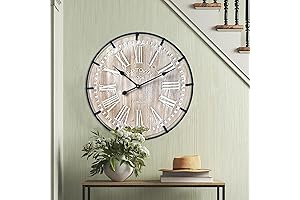 24 Inch Wall Clock - Striking Antique Wood, Metal Circle and Engraved Numerals