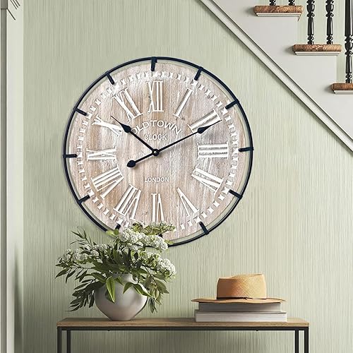 EMAX HOME 24 Inch Large Farmhouse Wall Clock, Rustic Antique