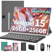 2026 Gemini AI 10 inch Tablet, Android 16 Tablet with Keyboard, 24GB+256GB+2TB Expand, Gemini AI Tablet PC with 8-Core, 5G WiFi, 8000mAh, GMS, GPS, 2-in-1 Tablet with Case, Mouse, Stylus, Green Case