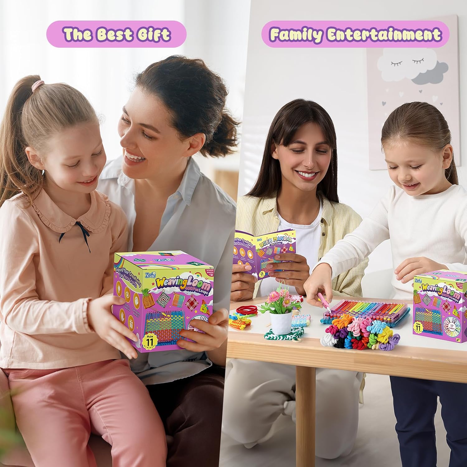 Zefy 400 Pcs Weaving Loom Kit Toys, 17 Colors Loom Loops with 11 PCs Wooden Rings, Rainbow Loops Making Potholder Loom Knitting Crafts Valentine Gifts for Kids Girls Adults - Image 7