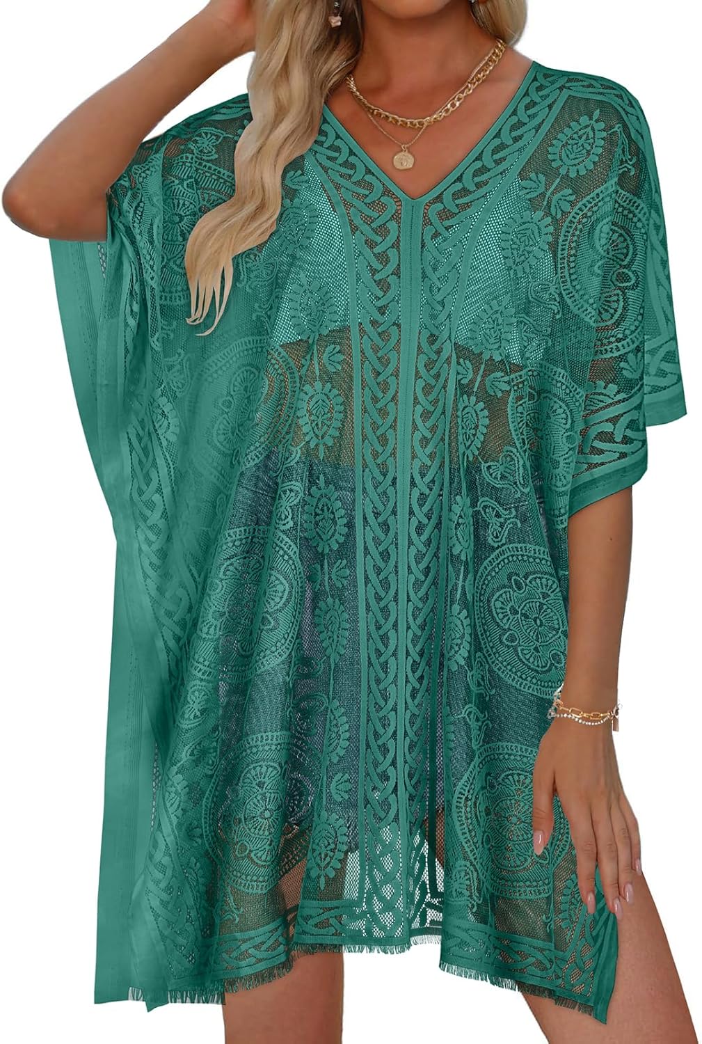 Womens Lace Bathing Suit Cover Up V Neck Swimsuit Coverup Summer Swim Coverups Loose Bikini Beach Dress