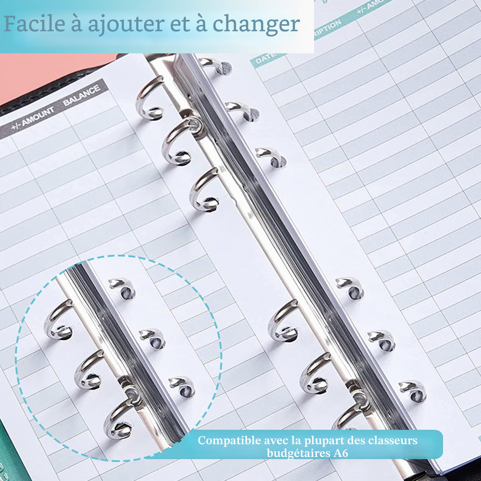 Planificateur de budget A6 6 trous 24 feuilles avec étiquettes autocollantes recharge papier