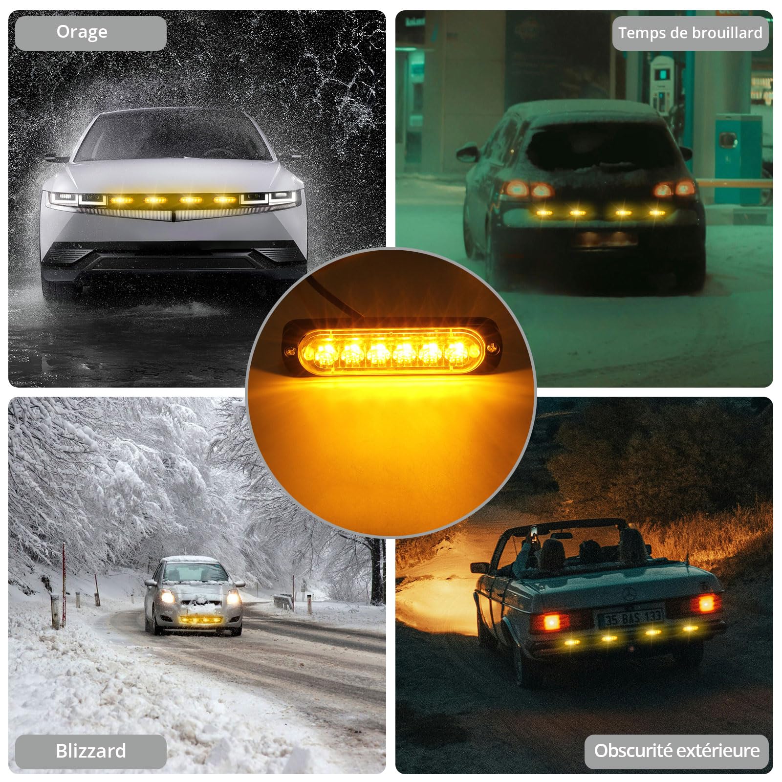 Justech 4x6LED Lumières Stroboscopiques Amber Hazard Warning Beacon Clignotant d'urgence avec Chargeur d'Allume-Cigare et Contrôle Principal 12V 24V Universel pour Camion Véhicule Caravane Camper Van
