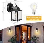 2 Pack Dusk to Dawn Outdoor Wall Light, Exterior Wall Sconce Sensor Light Fixtures, Black Waterproof Wall Mount Lighting with Glass Shade, Aluminum Anti-Rust Porch Lights, Bulbs Included