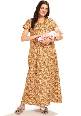 AV2 Women's Cotton Floral Maternity Nighty (1189DXXL_Mustard_2XL)