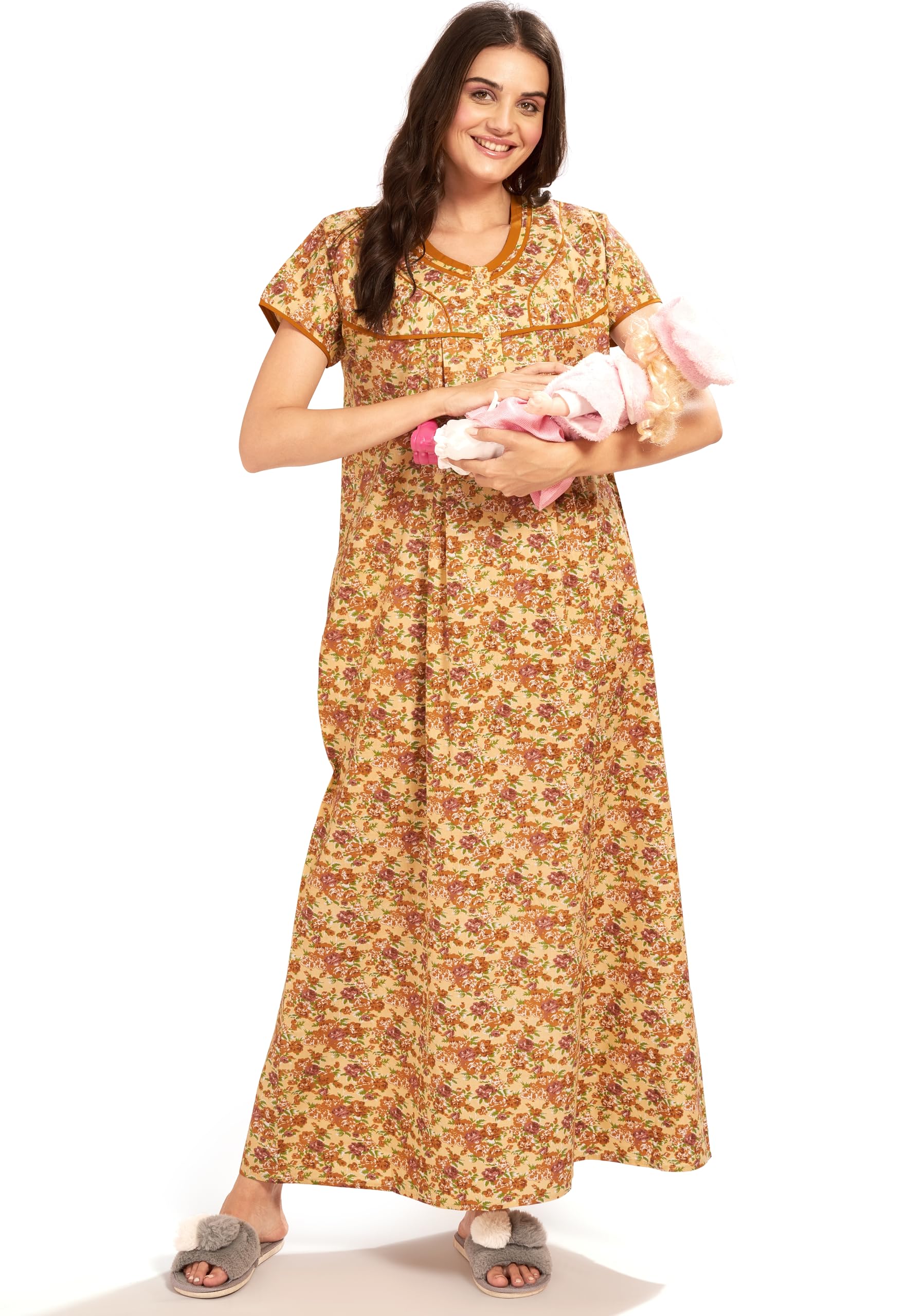 AV2 Women's Cotton Printed Feeding, Nursing Maxi Maternity Nighty-picture-39