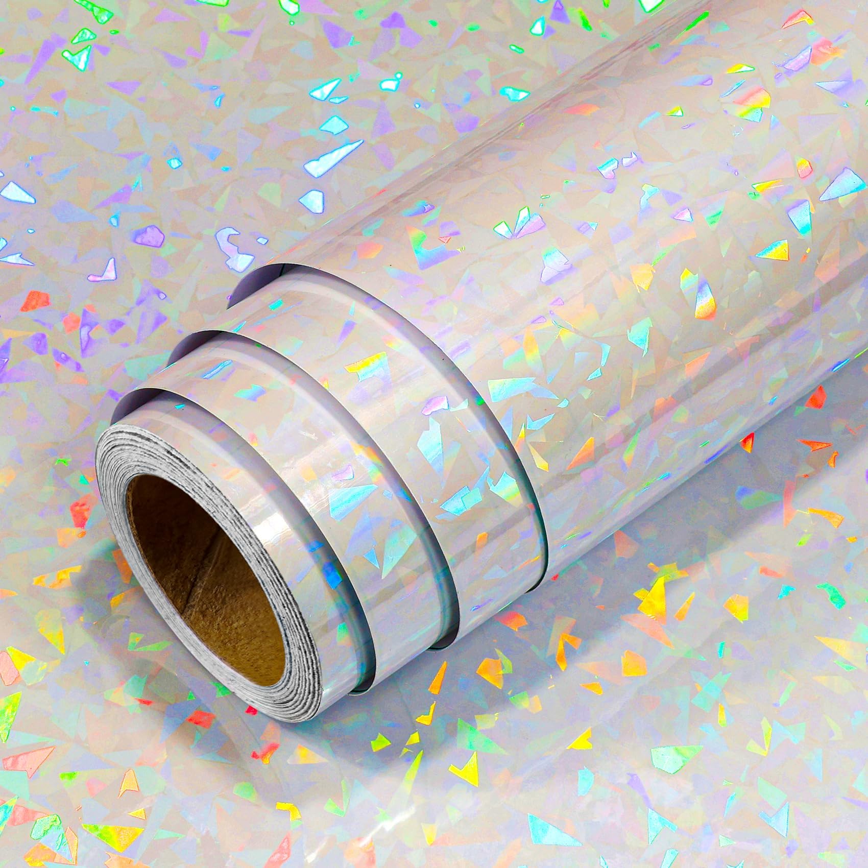 LACHEERY Pellicola Olografica Glitter con Motivo Vetro Carta Olografica Adesiva Trasparente 40cm x 700cm Vinile Permanente Impermeabile Pellicola Adesiva Colorata Lucido per DIY Regalo Decorazione