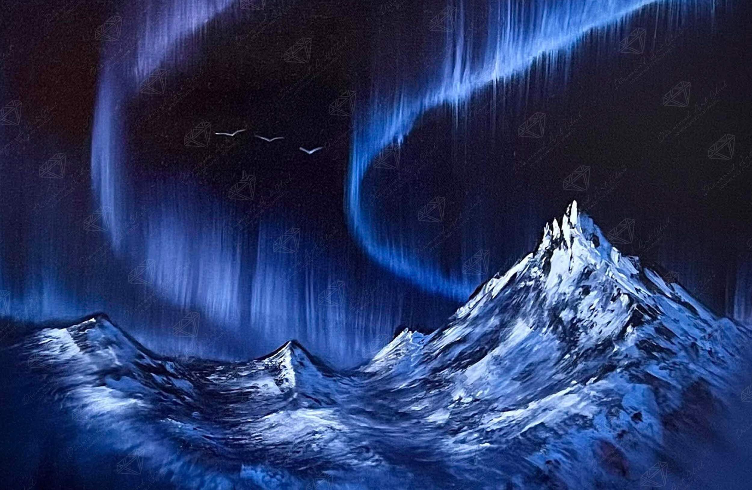 DIAMOND ART CLUB Blue Aurora Mountains Diamond Painting Kit, Fun DIY Crafts for Adults, Round Diamond Art Canvas, 2" x 13"