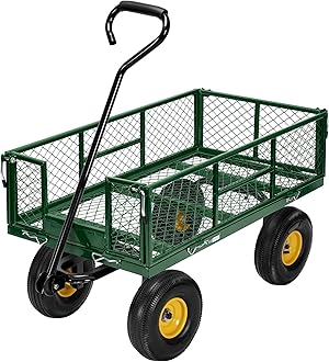 Hand Trolley 400kg Capacity Durable Transport Cart with 10cm Pneumatic Tires and 180° Rotatable 80cm Handle Heavy Duty Metal Grids for Garden and Camping