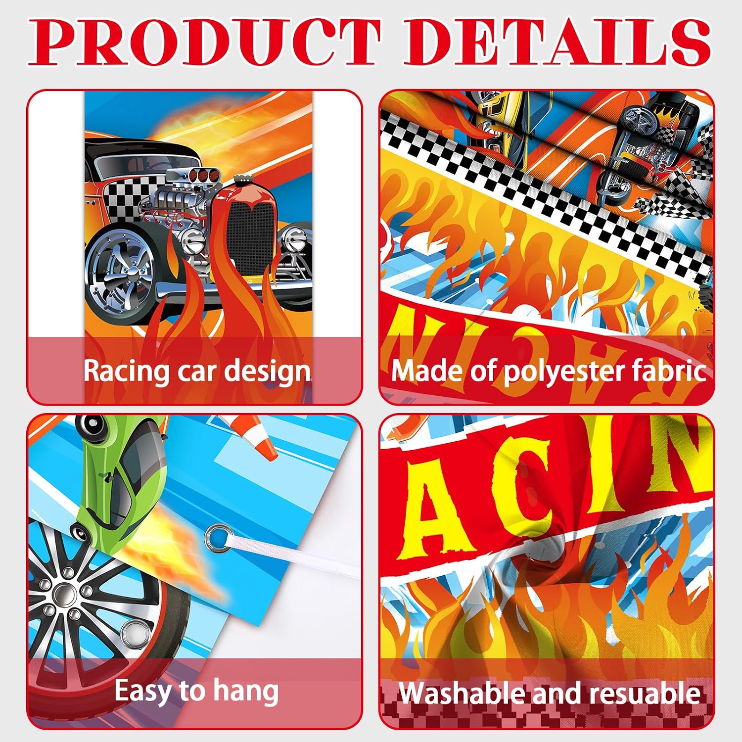 3Pcs Race Car Party Door Banner Hot Car Party Decorations Racing Truck Birthday Party Door Covers Racing Wheels Game Backdrops Hot Racing Car Porch Sign for Kids Boys Birthday Party Supplies
