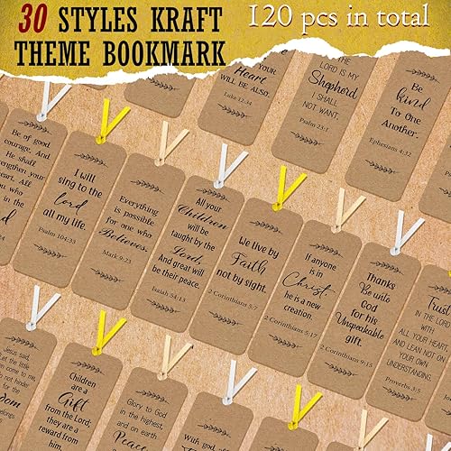 Miniatura 6 de Chinco Paquete de 120 marcapáginas de papel kraft con versículos bíblicos, cita inspiradora cristiana, marcadores motivacionales para mujeres y