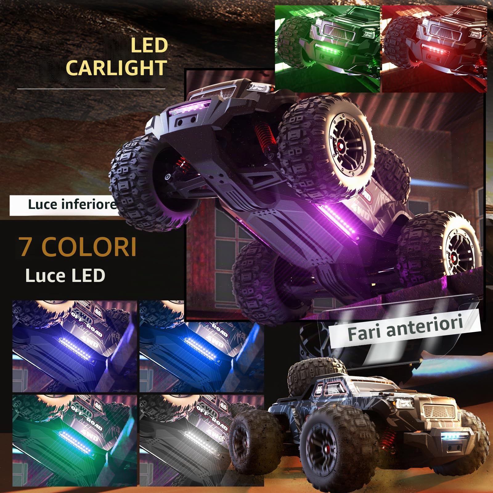 Auto radiocomandata senza spazzole, 1/16 RC, 55 km/h, camion telecomandato, 4 WD All Terrains fuoristrada, camion radiocomandato, 2,4 GHz, crawler RC con 2 batterie