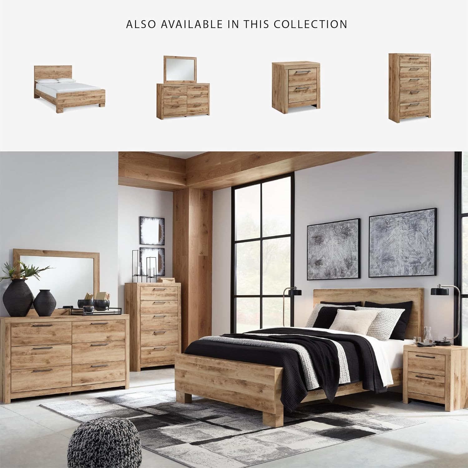 Signature Design by Ashley Hyanna Rustic King Panel Bed with Metal Slats, Foundation or Box Spring Needed, Light Brown