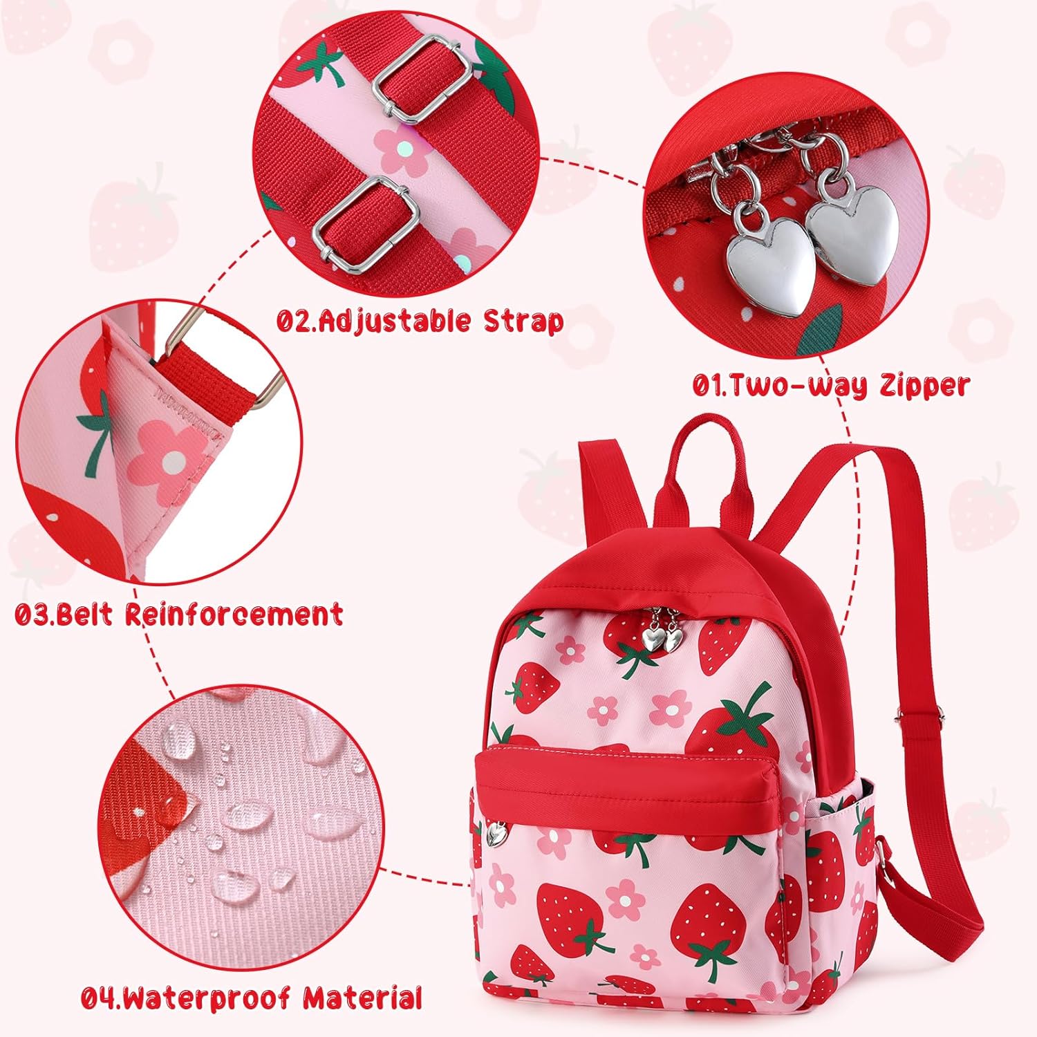 Cute Mini Backpack Purse for Women Girls lightweight Casual Daypack Small Bookbag for Teen Girls Shopping Travel (Strawberry) - Image 6