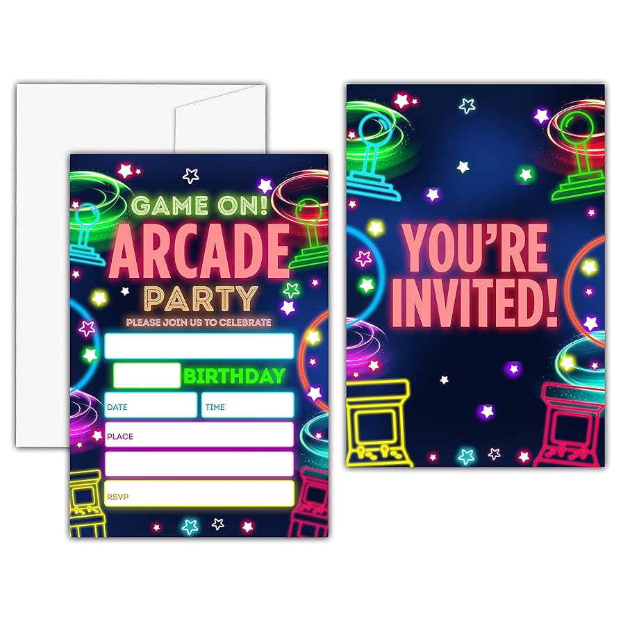 Amazon.com : KFNER Video Game Birthday Invitations, Neon Glow Birthday Party Invitation Card Boy Girl, Arcade Birthday Party Favors & Celebration Supplies (20 Set of Invitations with Envelopes) -C17 : Home & Kitchen amazon-com-kfner-video-game-birthday-invitations-neon-glow-birthday-party-invitation-card-boy-girl-arcade-birthday-party-favors-celebration-supplies-20-set-of-invitations-with-envelopes-c17-home-kitchen