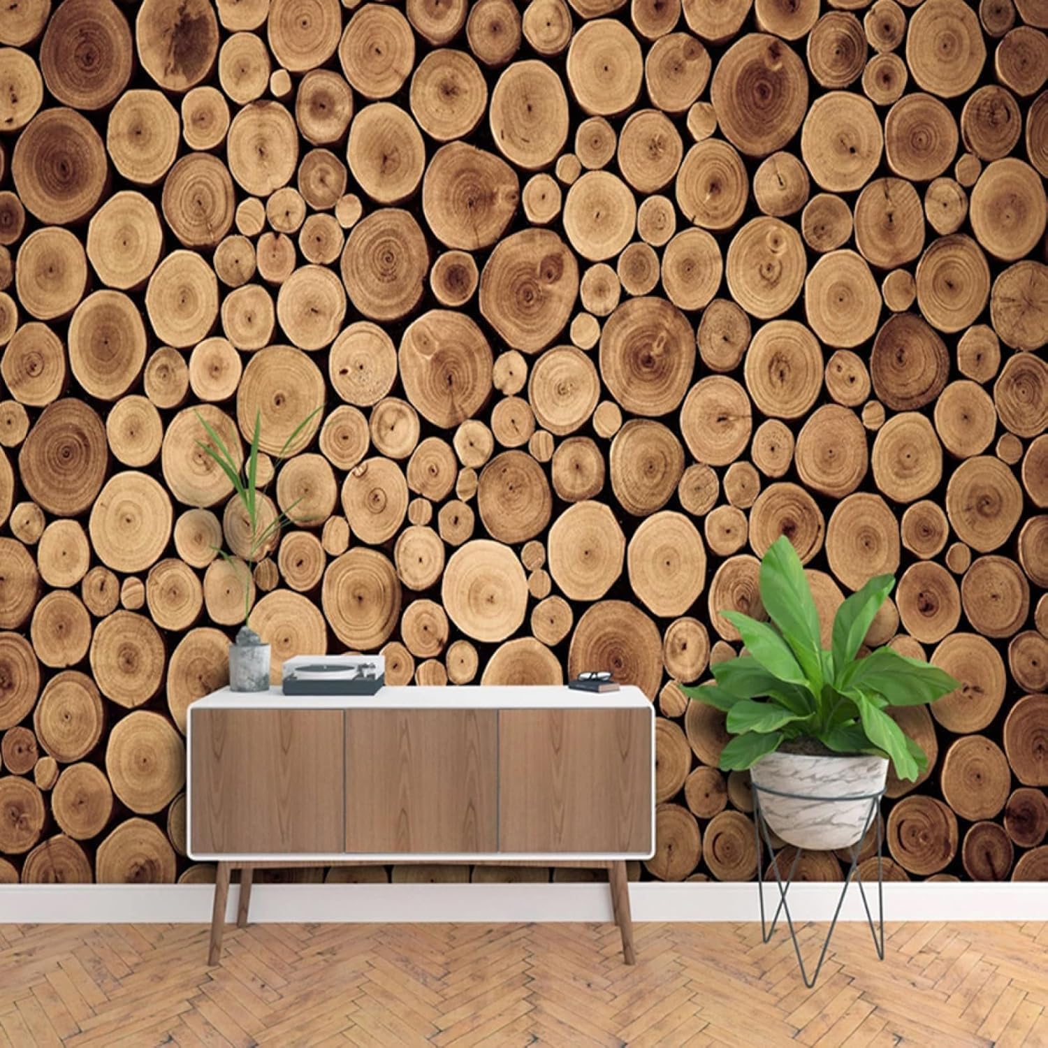 Photo Wallpaper Logs 3D Effect Retro Countryside Wall Mural Decoration Poster Picture Modern Design 450x315 cm Murals Wall Art for Living Room Bedroom Kitchen a-167