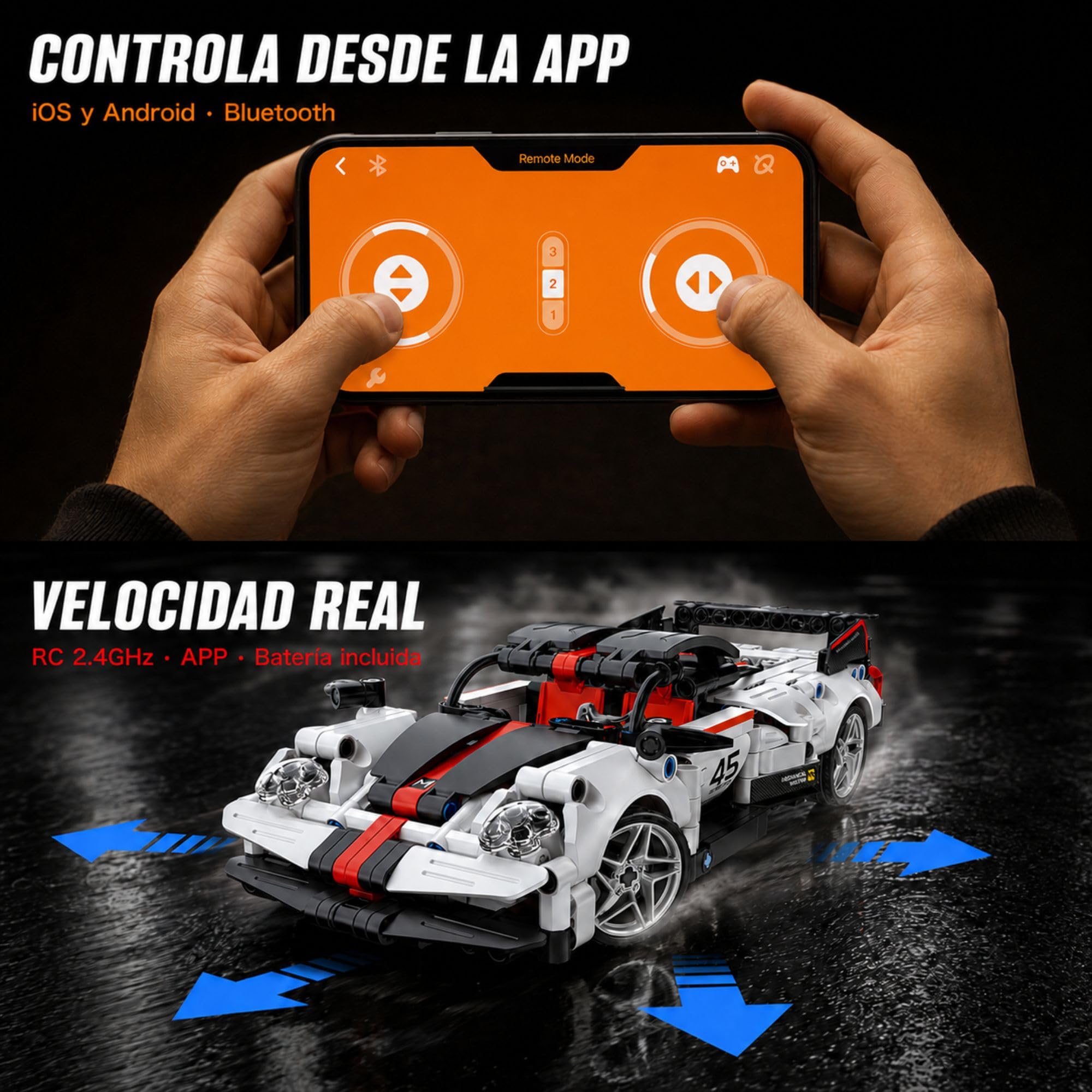 iM.Master - Coche Teledirigido GT - Bloques de Construcción Adultos y Niños - Maqueta de Coche Technic - Coche RC App y Mando - 476 Piezas - 1:18 - Juegos Educativos Stem - Maqueta para Construir