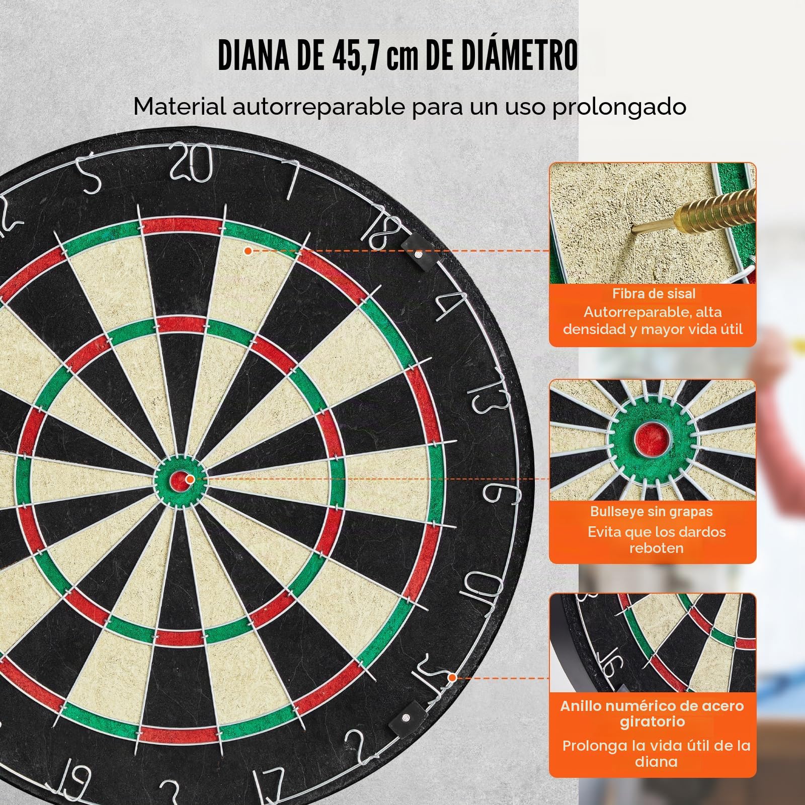VEVOR Juego de Tablero de Dardos y Gabinete Oculto de Tamaño Oficial, Paquete Listo para Jugar, con Punta de Acero, Fácil Montaje, con Todos los Accesorios, Juegos Cricket, 45 x 3,8 cm