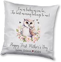 Vista 9 de Funda de almohada personalizada para el primer día de la madre, diseño floral de búho, funda de almohada personalizada para el día de la madre