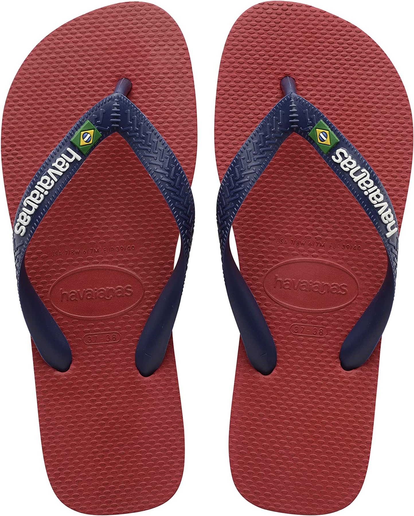 Havaianas - Brasil Logo, Chanclas Icónicas, Cómodas y Duraderas, Tiras con Bandera de Brasil y Suela Antideslizante con Franjas de Colores, Adultos Unisex, Red, 6.5/7.5