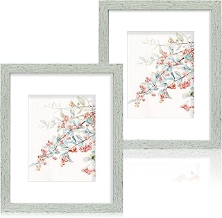 11x14 Picture Frame Set of 2, Made of Real Glass Sage Green Wooden Frame...
