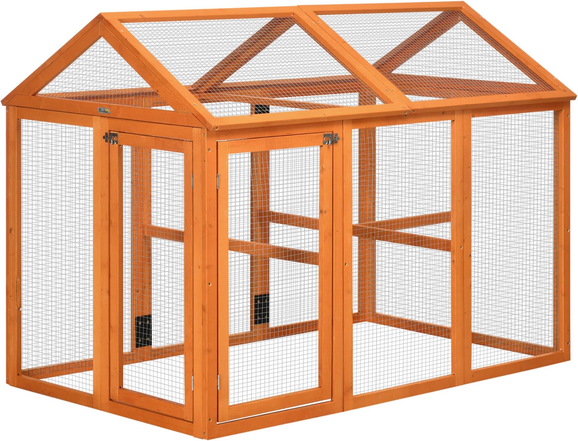 PawHut Large Chicken Run, Wooden Chicken Coop, Pet Playpen with Combinable Design - Orange