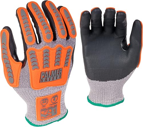 Palmer Safety Guantes de trabajo de resistencia al corte I ANSI A4 Guantes de corte con revestimiento de nitrilo arenoso, pantalla táctil y agarre