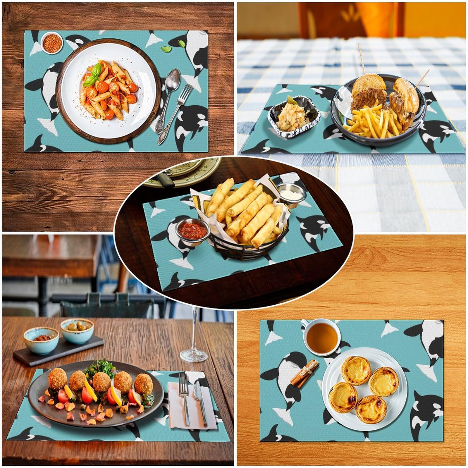 Amazon｜ランチョンマット シャチ柄 鯱柄 食事マット おしゃれ 1/2/4/6
