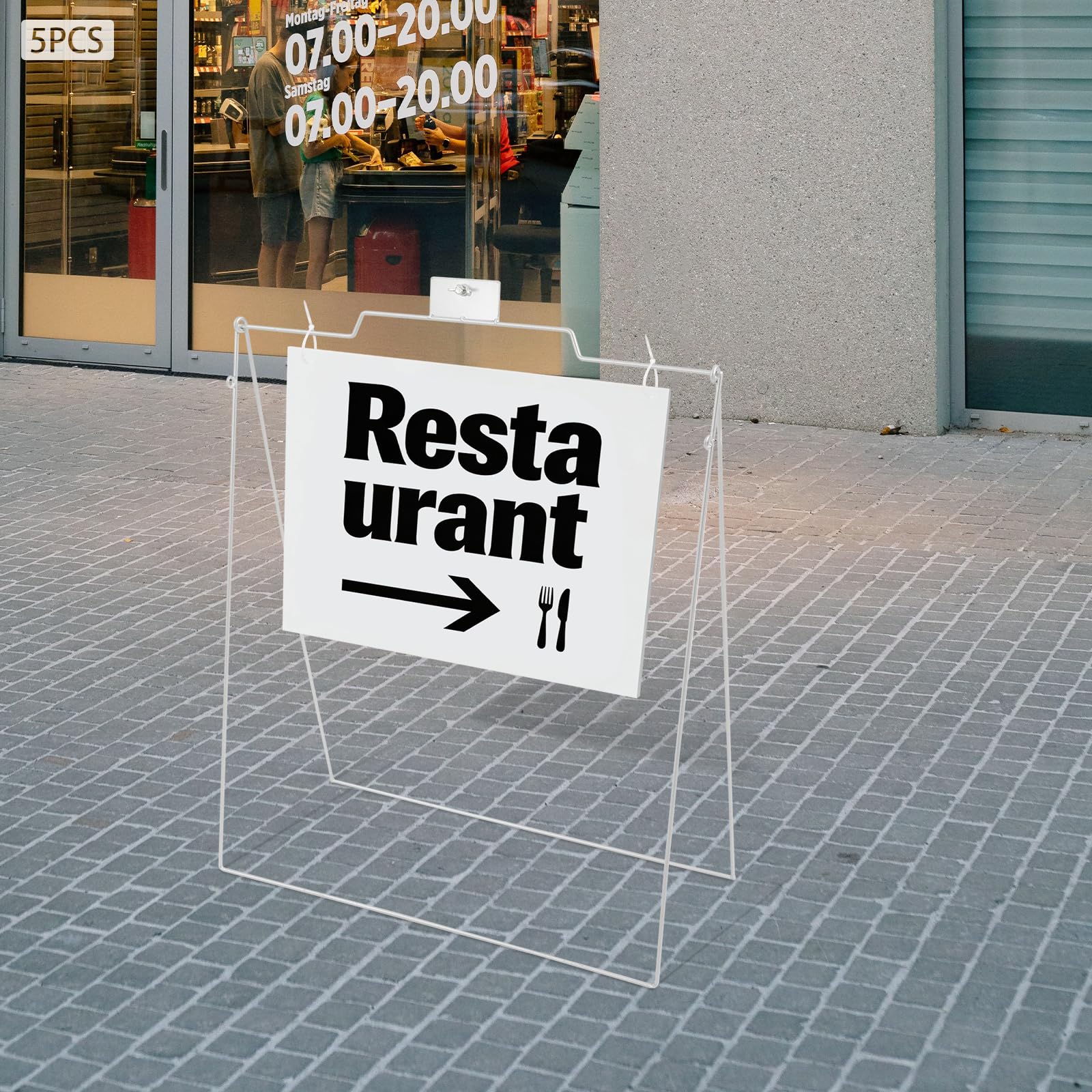 5 Stück Set Doppelseitiger Kundenstopper, Plakatständer für Gehweg und Eingang, doppelseitiges Display für Geschäfte, Events und Restaurants (Silber)