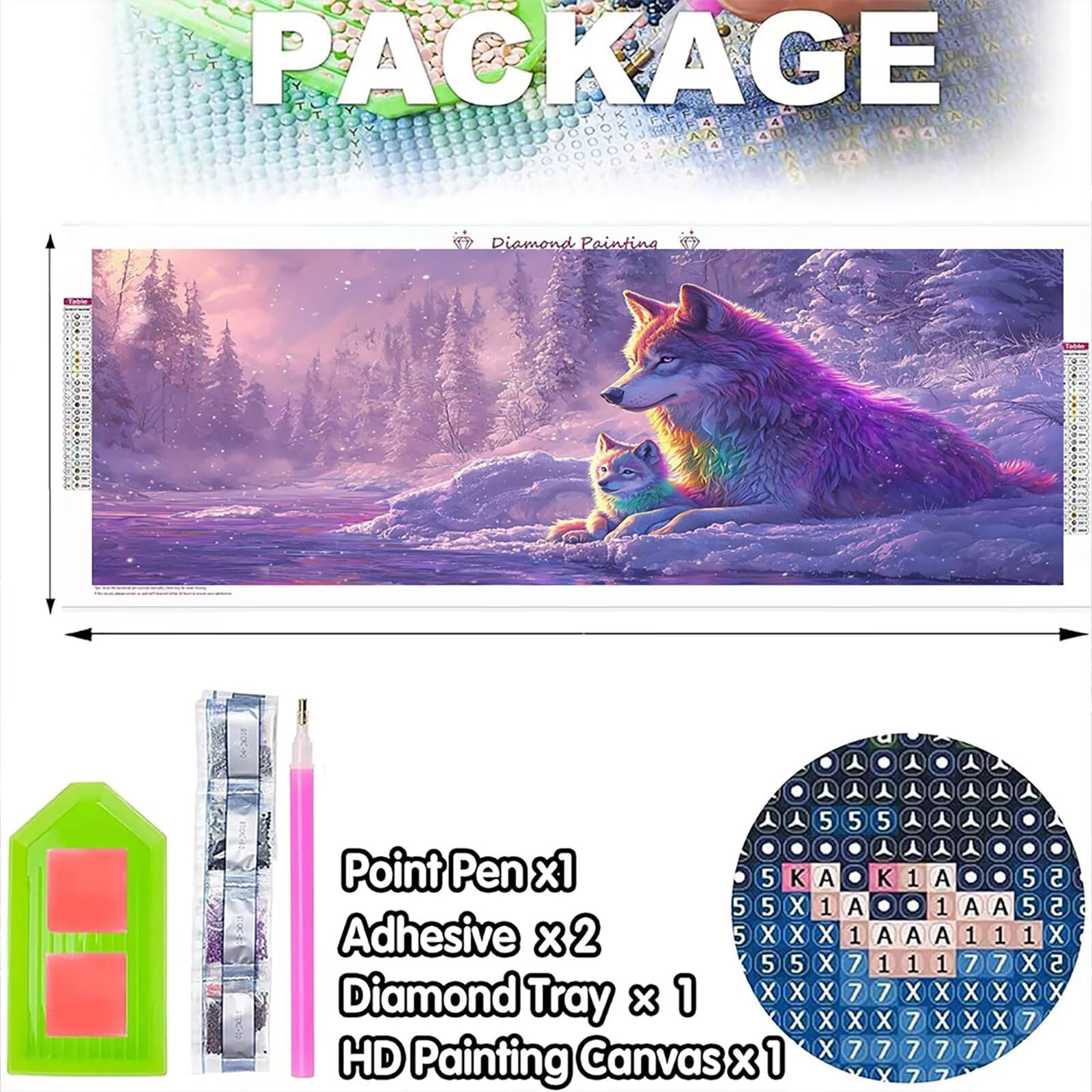 5D DIY zima diament malarstwo duży rozmiar 80 x 240 cm, diamentowe malowanie dorosły wilk, malowanie diamentowe haft ścieg krzyżykowy kryształ górski kreatywny zestaw do dekoracji wnętrz TU0N-575