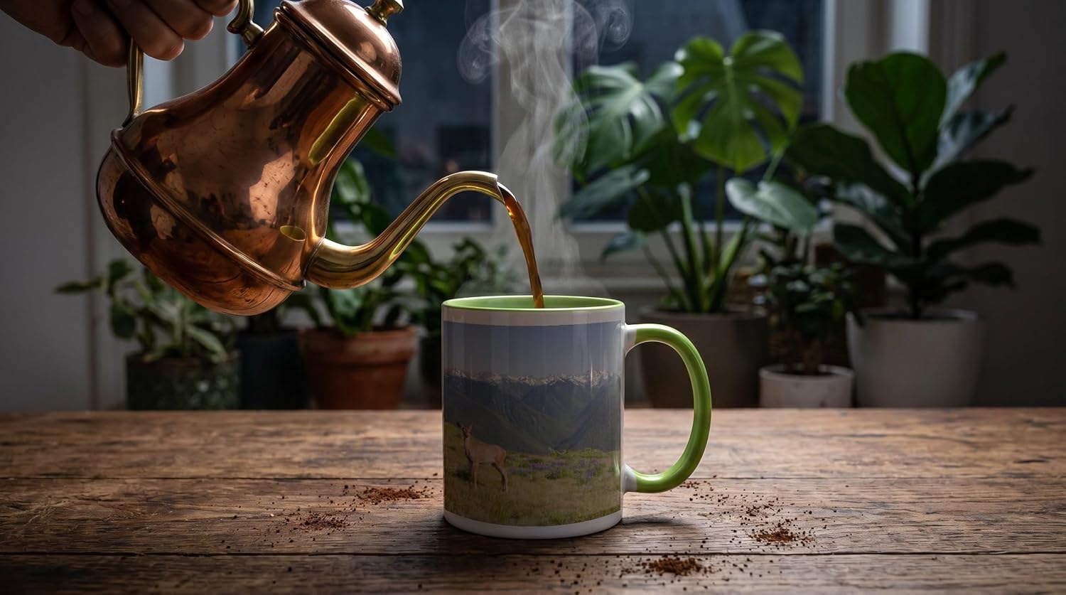 3dRose Olympic NP, Hurricane Ridge, Black-tailed 11oz Two-Tone Green Mug image 3