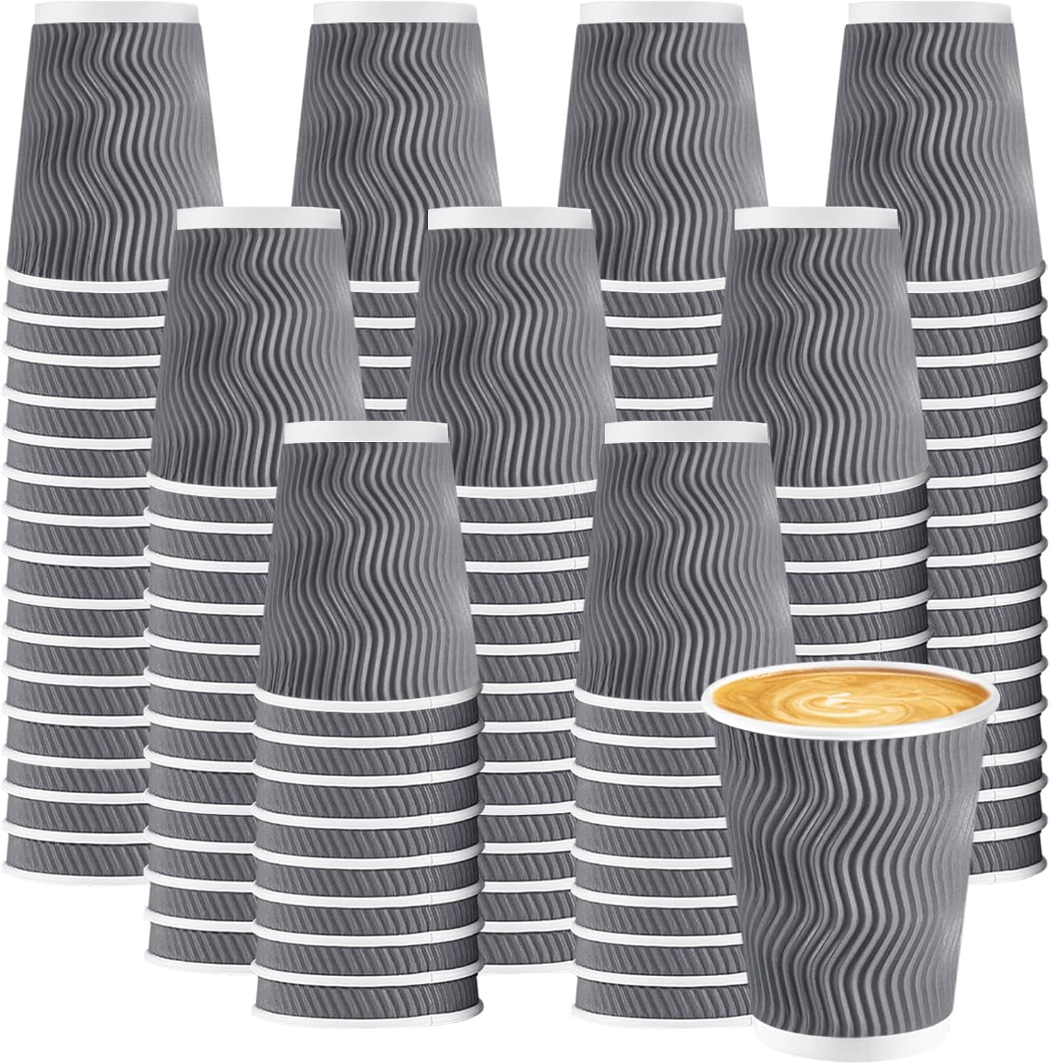 500 Pack 8 oz Disposable Paper Coffee Cups, insulated Ripple Wall Hot/Cold Drink Cups Bulk, 8 ounce Hot Beverage Cups for Cafe, Office, Hotel, Home (Gray)