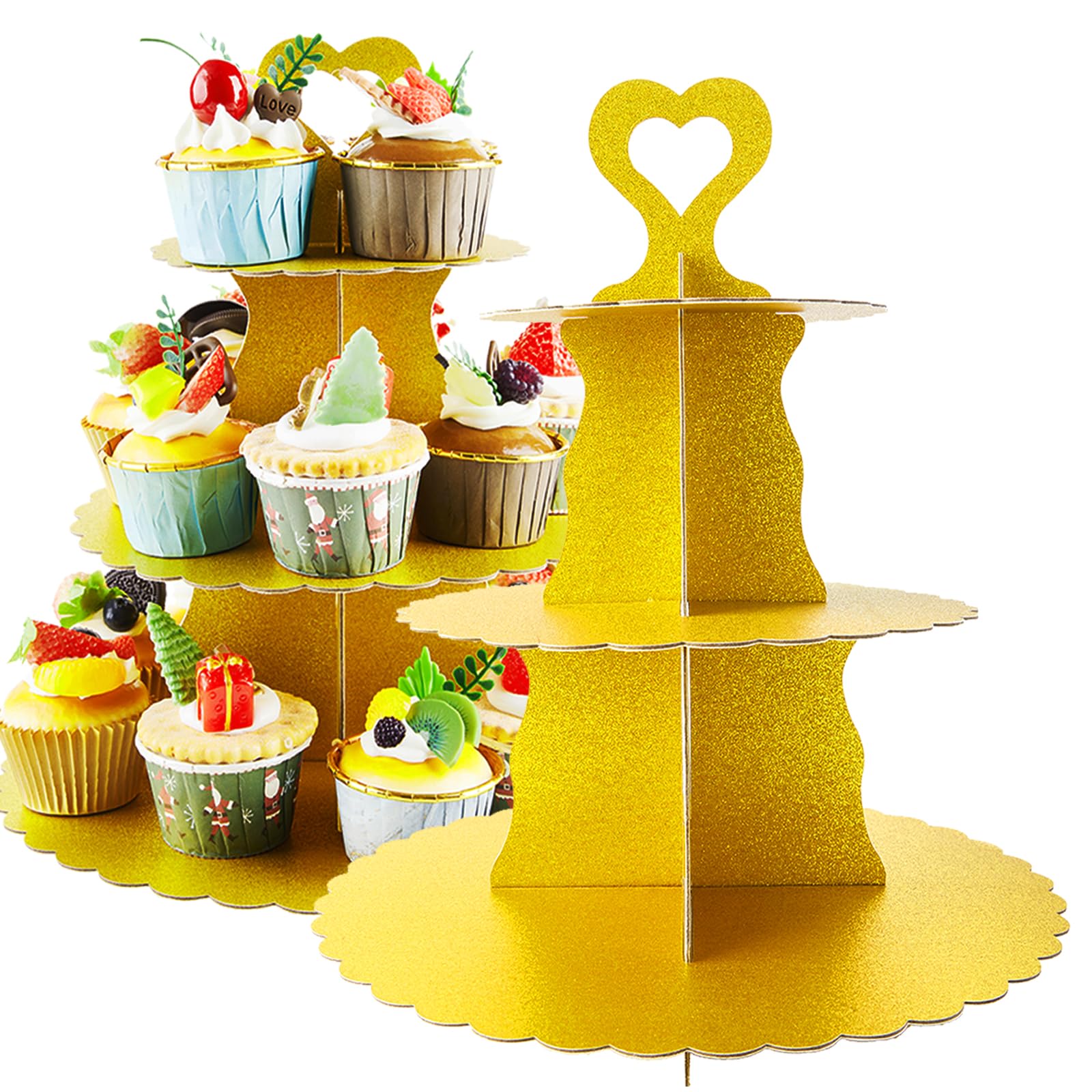 Gold Cupcake Stand 3 Tier Cupcake Stand Glitter Gold Cardboard Cupcake Tower Stand for 24 Cupcakes Birthday Party Baby Shower