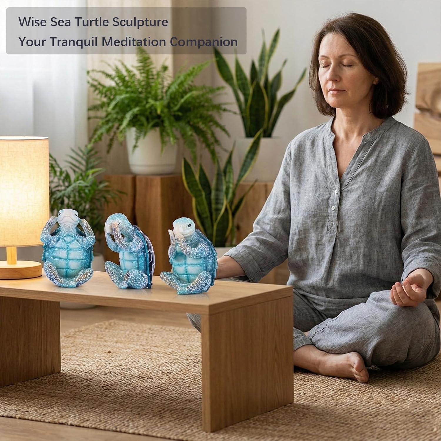 LCCCK 3 Pcs Wise Sea Turtle Figurines, Meditation Yoga Peaceful Decor, See No Evil Hear No Evil Speak No Evil Tortugas Art, Coastal Home & Summer Bathroom Decor Accent, Sea Turtle Gifts for Women