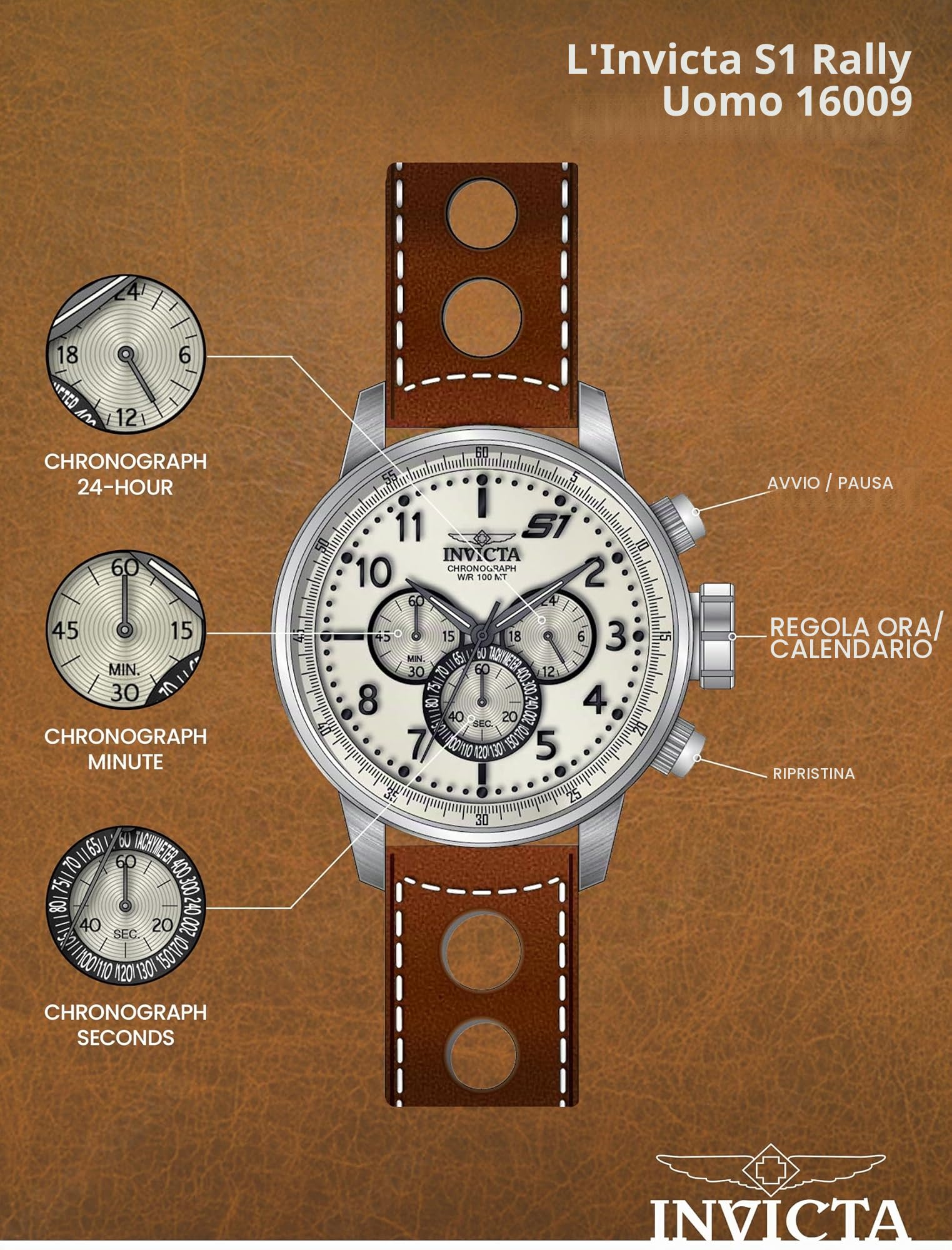 Invicta S1 Rally Orologio da Uomo in acciaio inossidabile con movimento Quarzo - 48mm