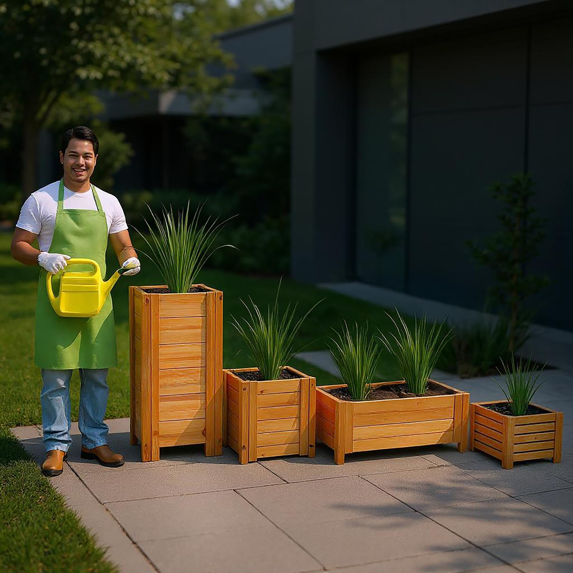 BOGATECO Fioriera per Esterni in Legno | 38 x 38 cm | Marrone | Perfetto per Giardino Terrazza Balcone | Scatola Quadrata | Costruzione e Impregnato Robusta | Arriva Assemblato | con Agro-Tessile