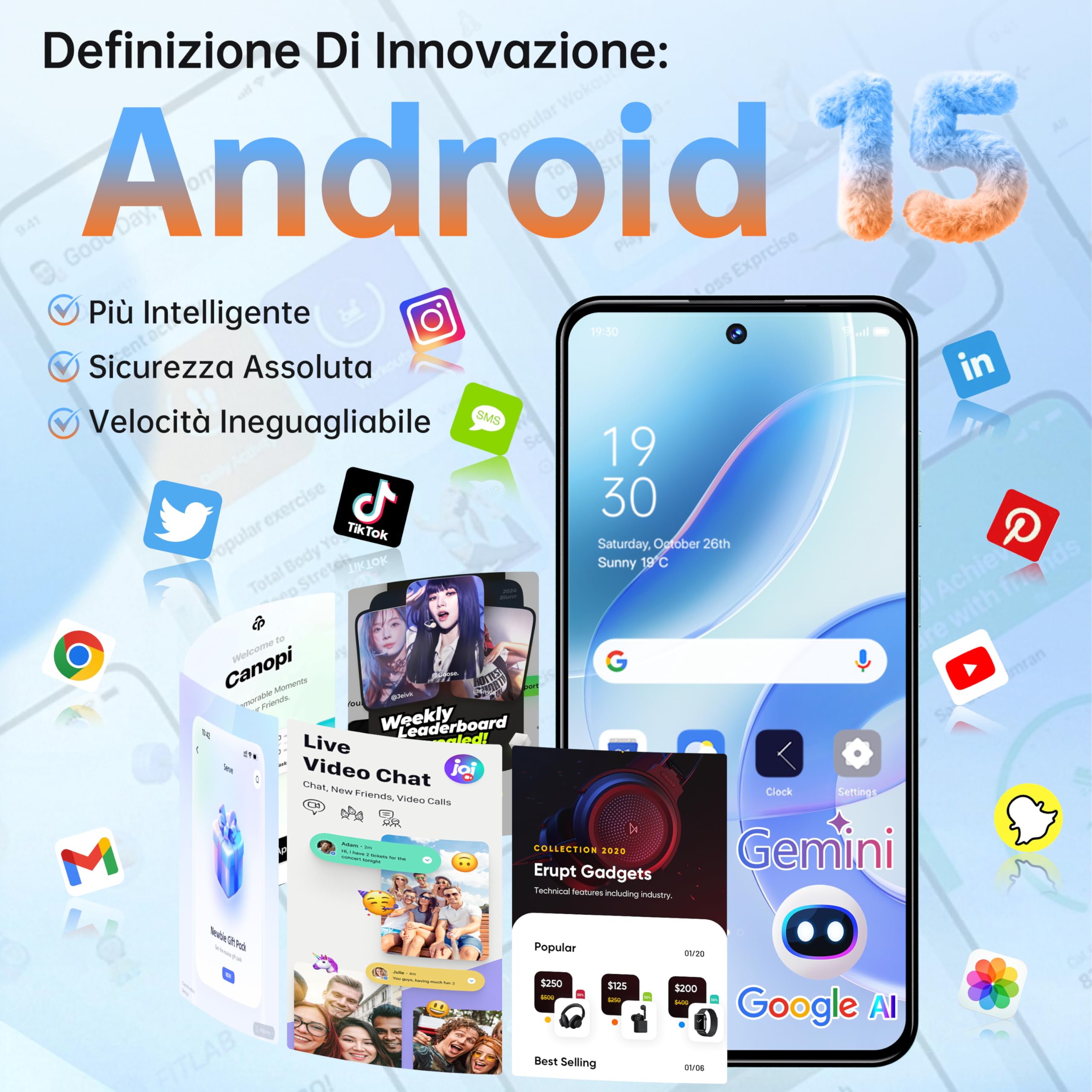 OUKITEL C68 Smartphone 2026 Android 15-7,2" HD+ 120Hz Telefono - 16GB RAM + 128GB ROM/1TB TF Cellulare 6000mAh 64MP+8MP Cellulari e Smartphone Dual SIM 4G /Face ID/Fingerprint/OTG Blu