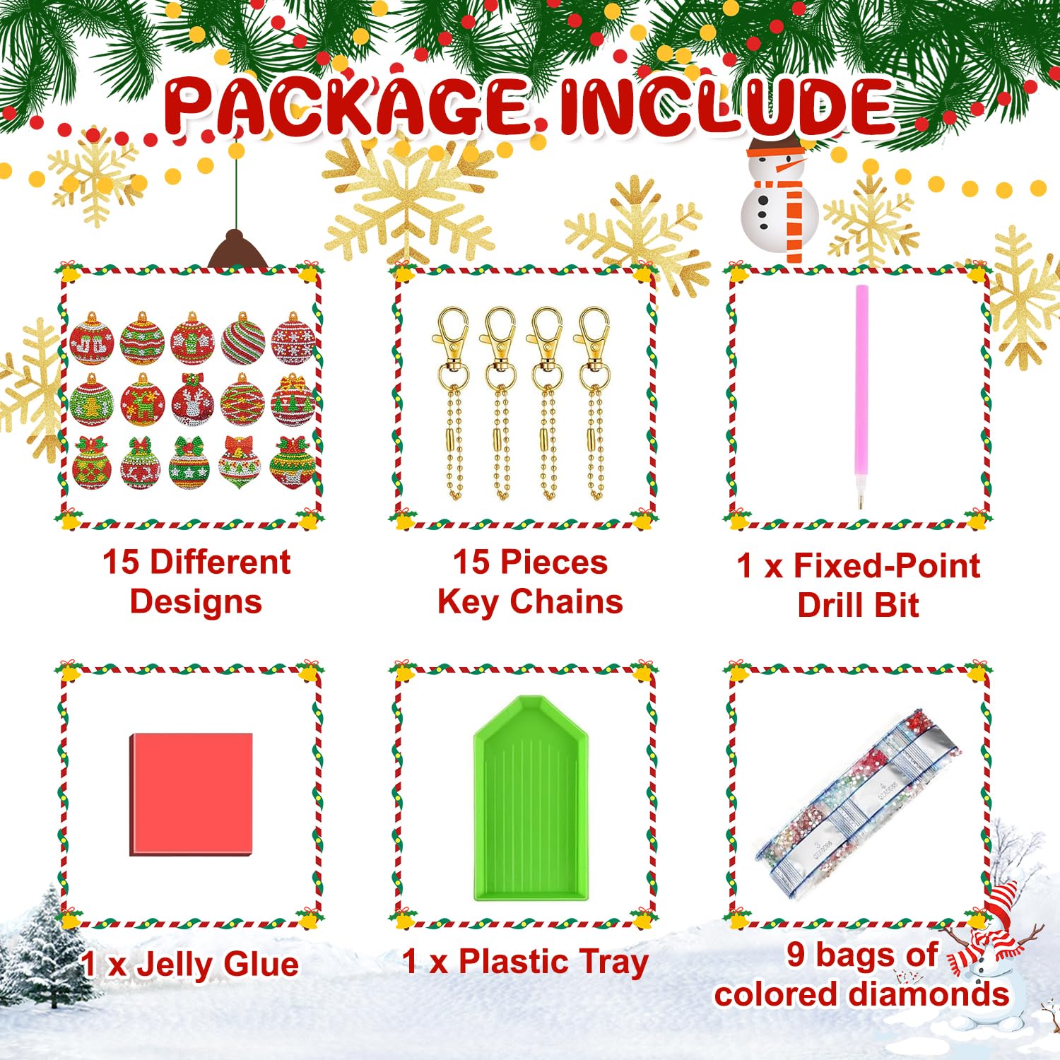 CAYUDEN 8 Portachiavi Diamond Painting Per Natale - Kit Pittura Con Diamanti 5D Fai Da Te Per Bambini E Decorazioni