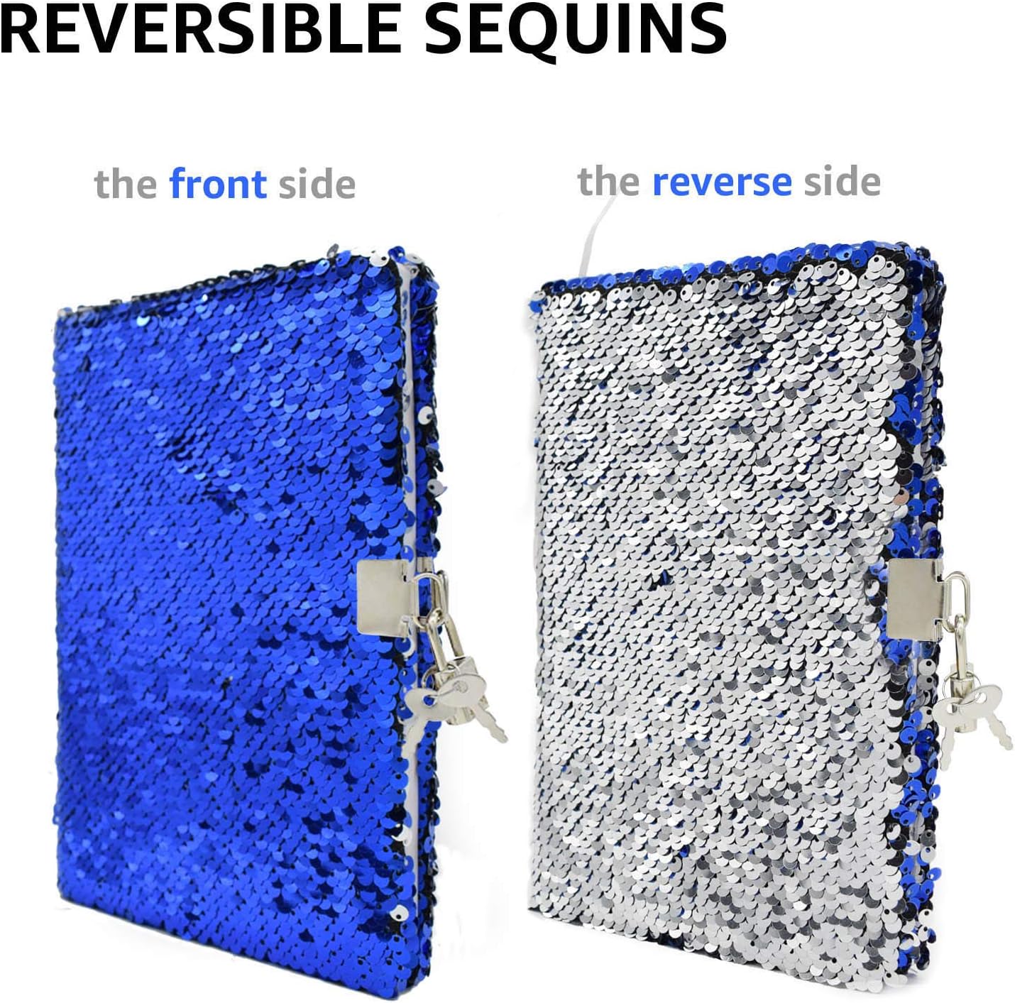 VIPbuy Reversible Sequin Notebook Diary with Lock and Key Lined Travel Journal w/Photo Corner for Kids Girls Boys Gift Size A5 (215 x140mm) - Image 4