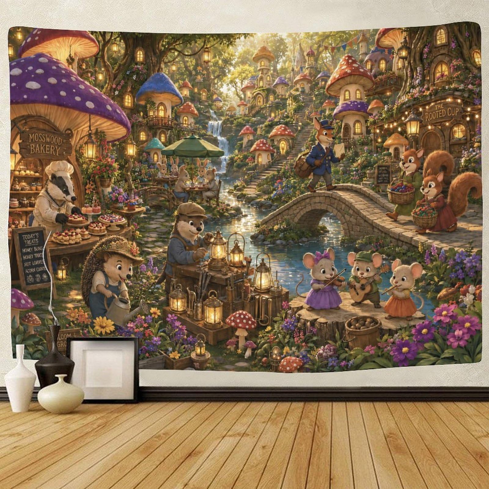 GPMNBCXZK Mushroom Village Animals 3D Print Wall Hanging Decor Tapestry Wall Art Decor Tapestries Poster Home Decoration Bedroom Dorm 150cmx200cm