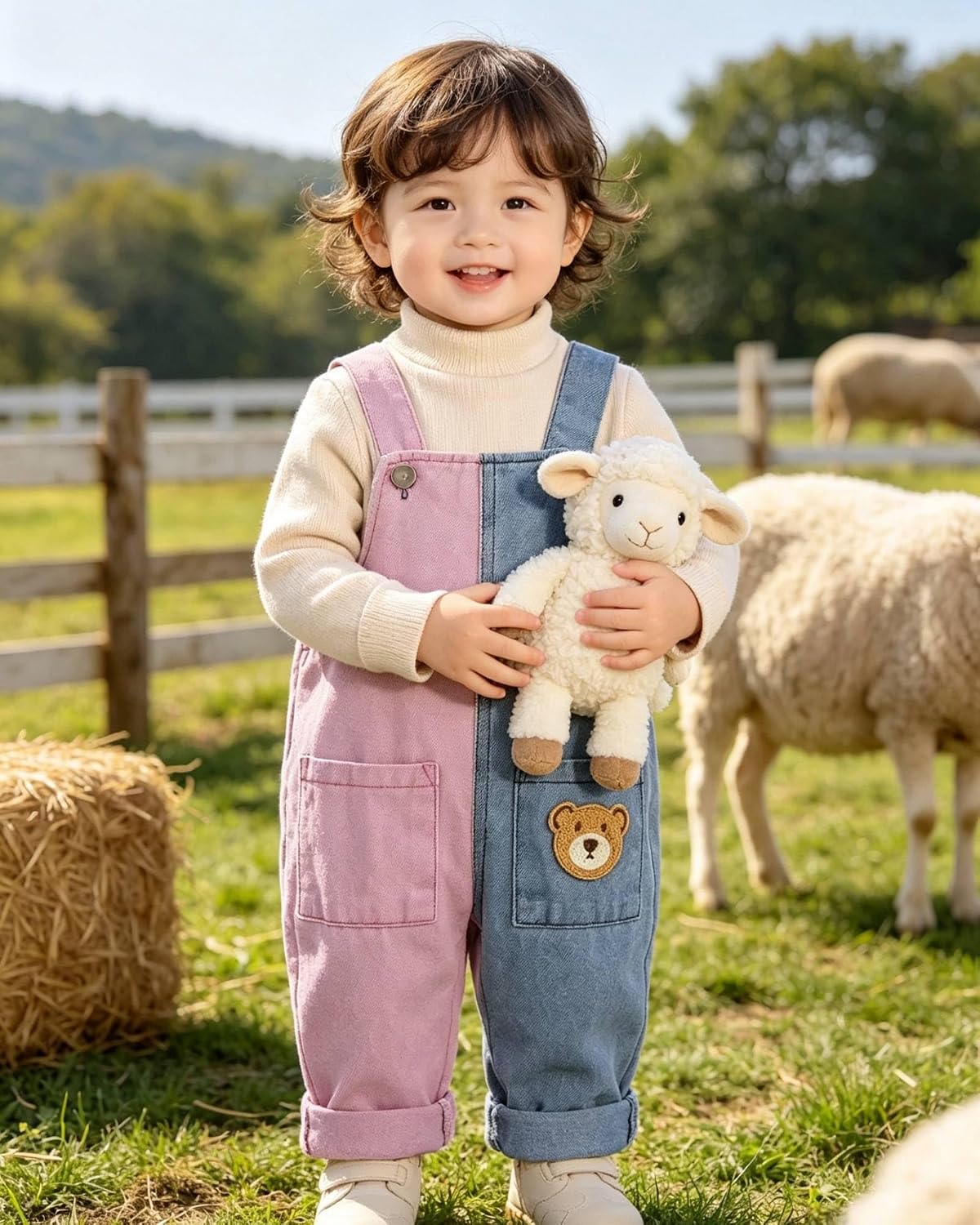 Toddler Denim Overalls Infant 90s Retro Color‑Block Bear Embroidery image 5