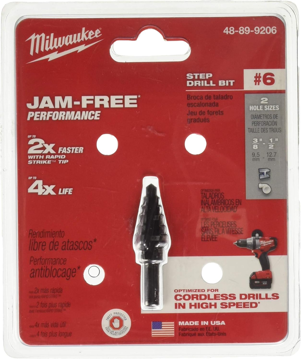 Step Drill Bit, Hss, 2 Sizes, 3/8-1/2 in.