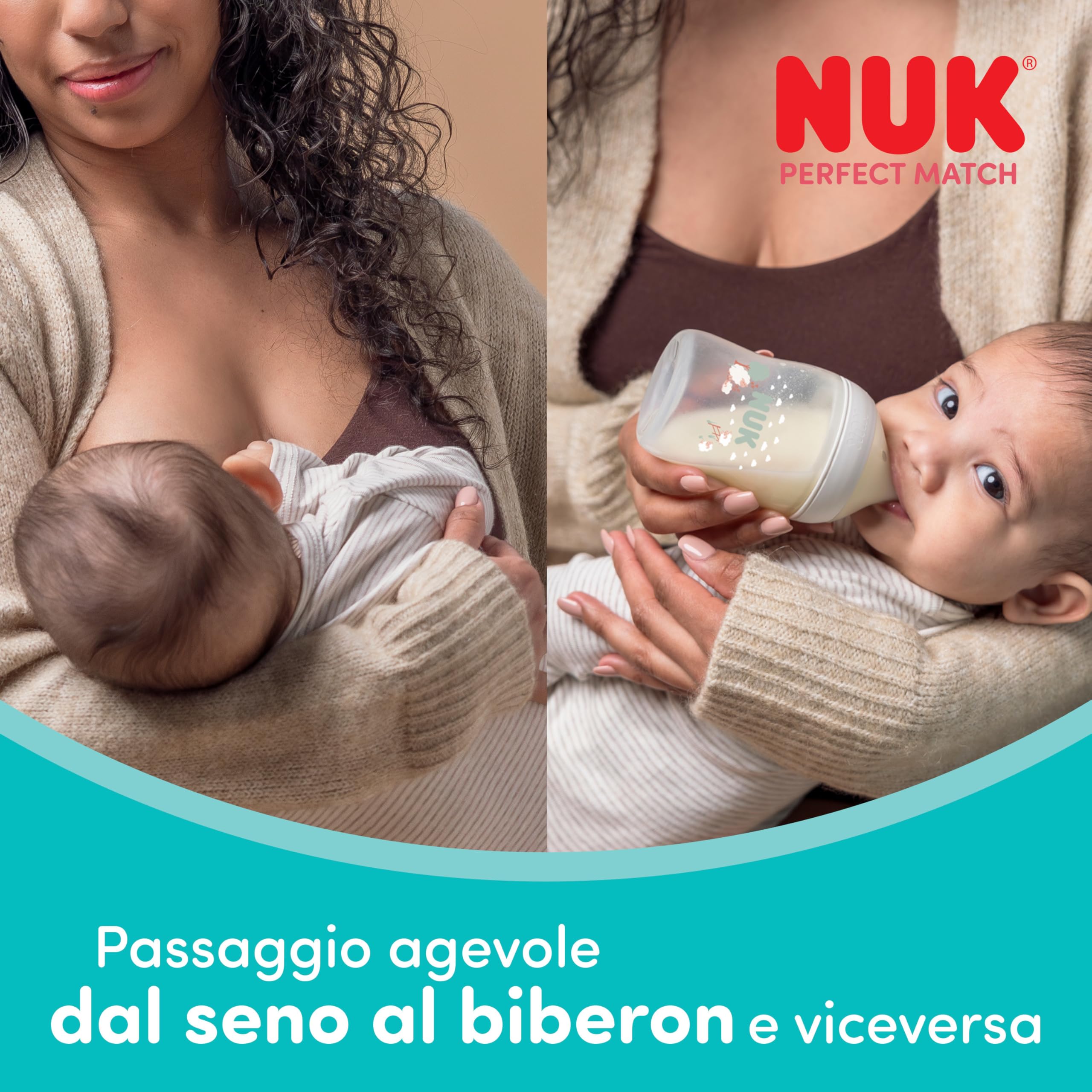 NUK Set biberon vetro Perfect Match | 3+ mesi | Si adatta al palato del bambino | Controllo temperatura | Sfiato anti-colica | 120 ml e 230 ml | Senza BPA | Tettarelle in silicone | Arcobaleno | 4 pz